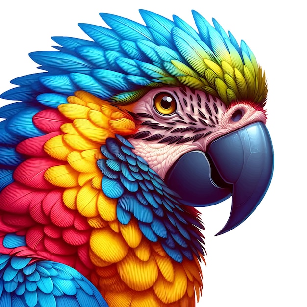 Vector een kleurrijke papegaai met een blauw hoofd en gele ogen, een kleurrijke parrot, een goud- en blauwe ara.