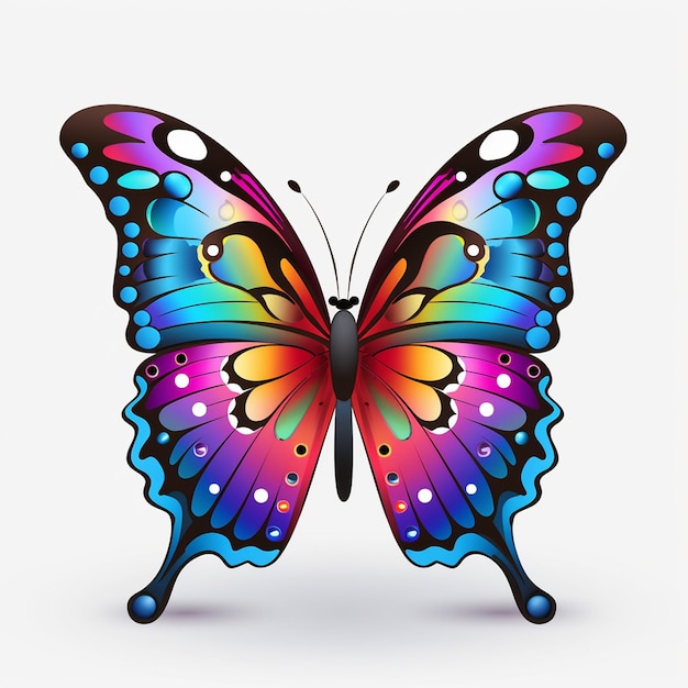 een kleurrijke vlinder met veelkleurige vleugels op de achterkant