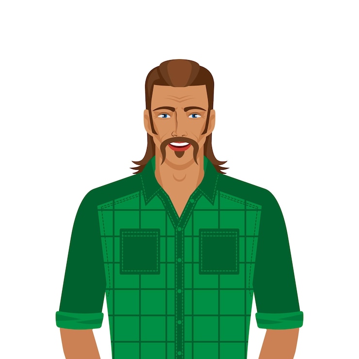 Vector een knappe man met een mullet kapsel.