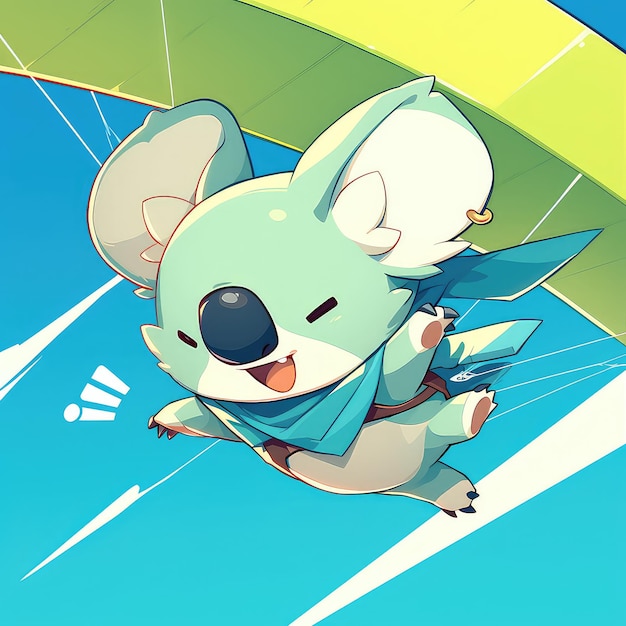 Een koala die vliegt in een hangglider cartoon stijl