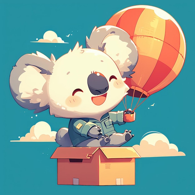 Een koala in een luchtballon cartoon stijl