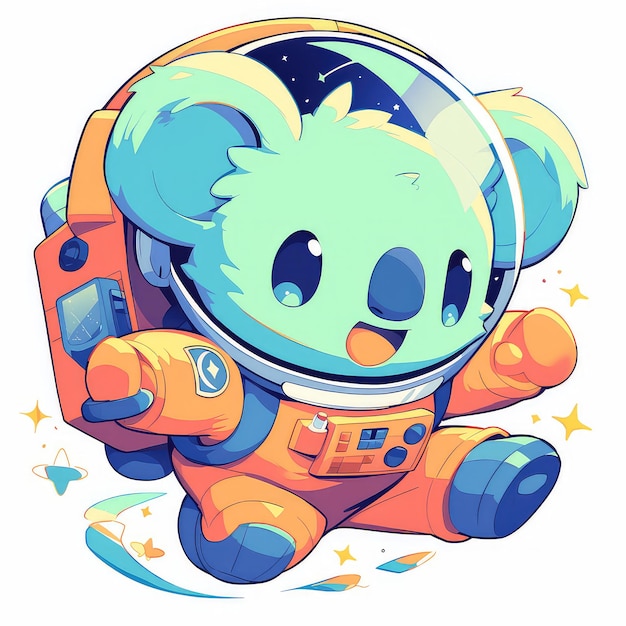 Een koala rijdt op een ruimteschip in cartoon stijl