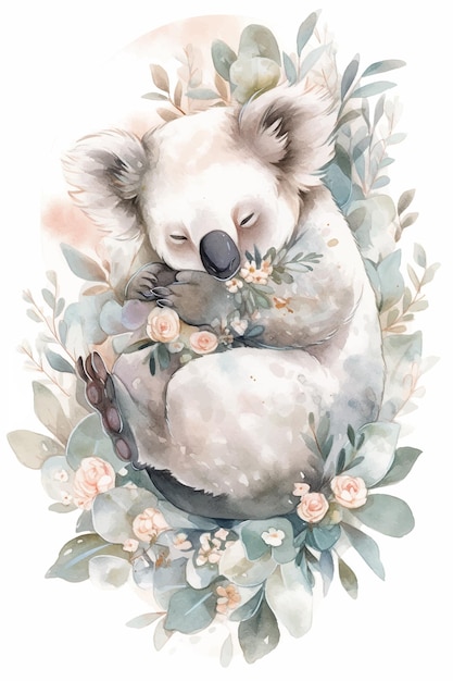 Een koala slapend in een bloemrijke tuin