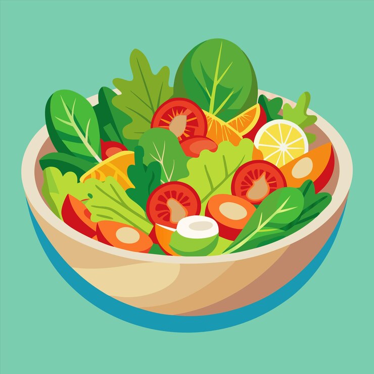 Vector een kom groenten met een foto van een salade