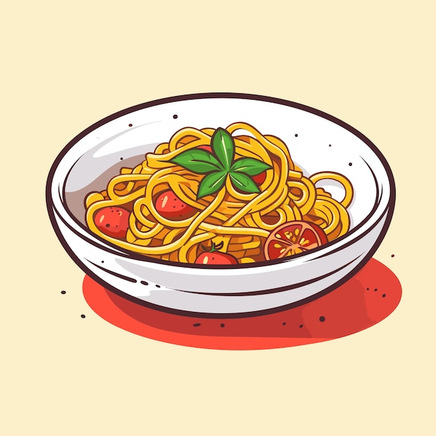 Vector een kom spaghetti met een blaadje erop