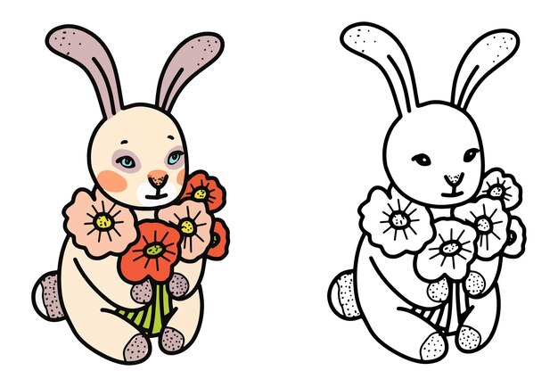 Een konijn met een boeket bloemen