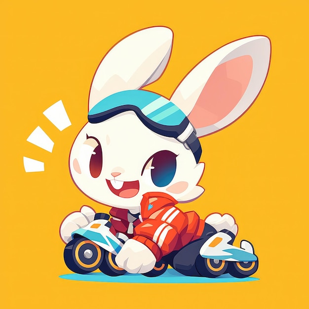 Een konijn met rolschaatsen in cartoon stijl
