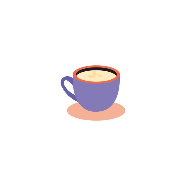 Vector een kop koffie met een paarse rand en een roze en oranje ontwerp