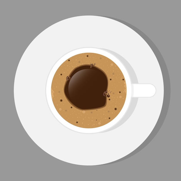 Een kopje koffie en schotel bovenaanzicht realistische vectorillustratie Espresso met schuim en bubbels