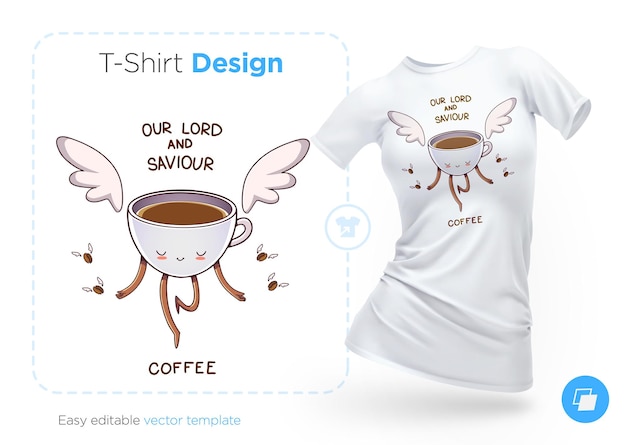 Vector een kopje koffie met vleugels tshirt ontwerp print voor kleding posters of souvenirs