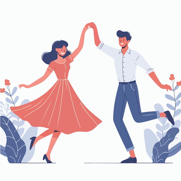 Een koppel dat romantisch danst in een platte illustratie