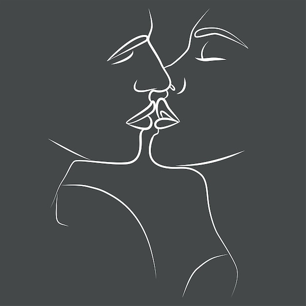 Een kus Het gezicht is een lijn Kussend paar Abstracte moderne kunst