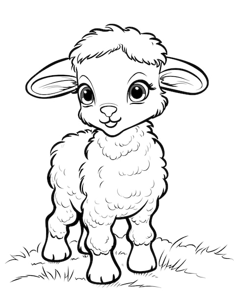 Een lam staat op het gras kleurplaat