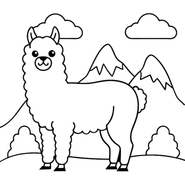 een lama staat voor een berg