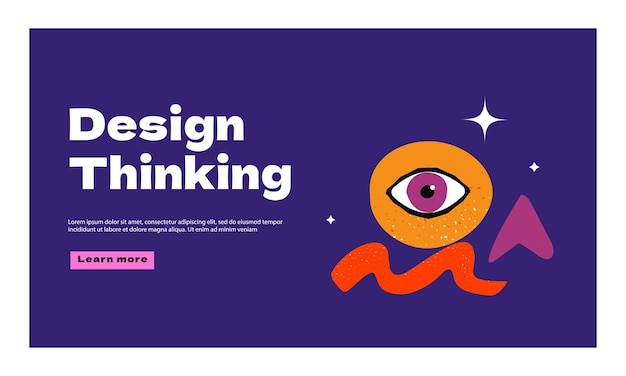 Een landingspagina met abstracte ruis en ruwe vormen over het onderwerp design thinking