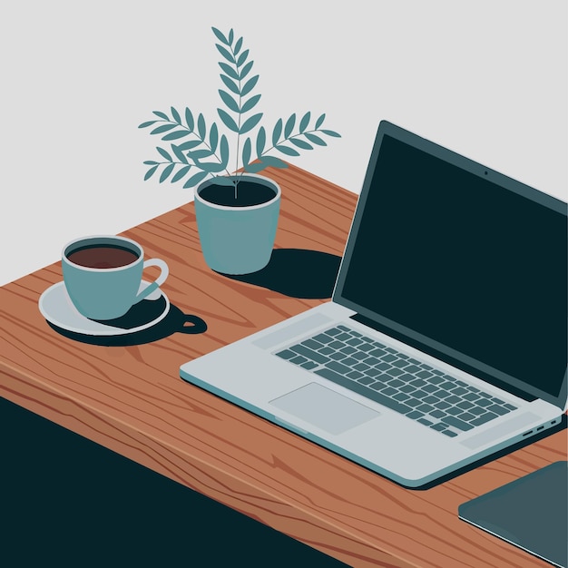 een laptop en koffiekopjes op een tafel met een kop koffie