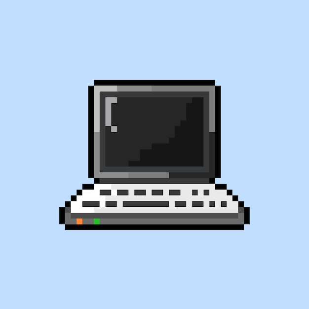 een laptop met pixelart-stijl