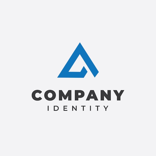 Een letter logo ontwerp in blauwe geometrische abstracte driehoek vorm