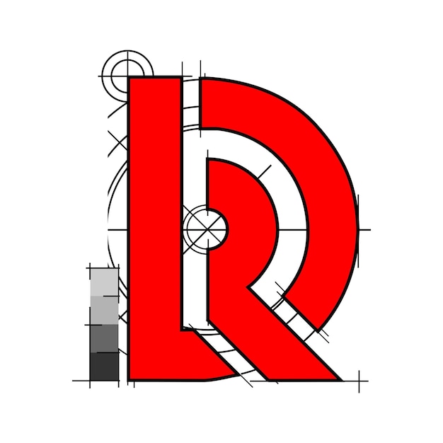 Vector een letter r wordt weergegeven in een grafische stijl.