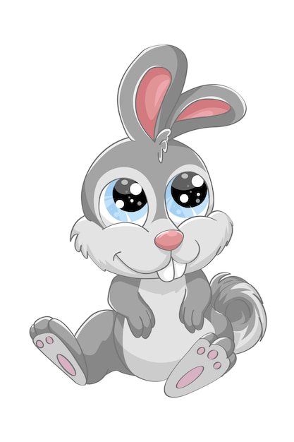 Een leuk grijs babykonijn met blauwe ogen, ontwerp dierlijk beeldverhaal