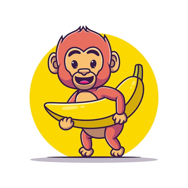 Vector een leuke cartoonaap die een banaan draagt