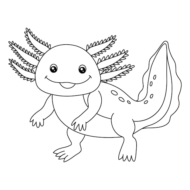 Vector een leuke en grappige kleurplaat van een axolotl. biedt urenlang kleurplezier voor kinderen. het kleuren van deze pagina is heel eenvoudig. geschikt voor kleine kinderen en peuters.