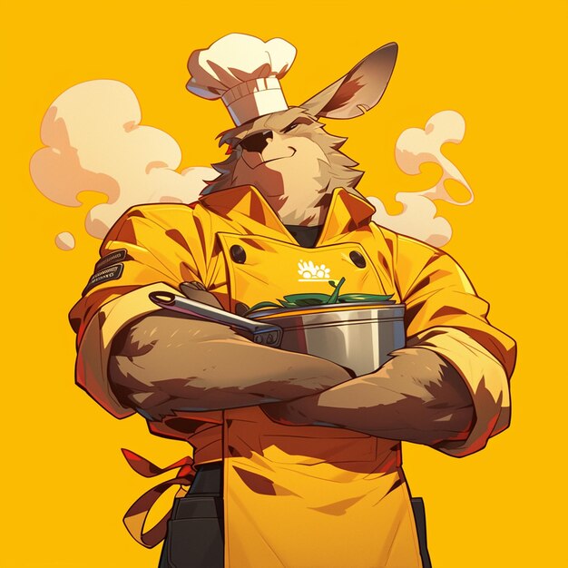 Een levendige kangoeroe chef-kok in cartoon stijl