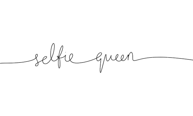 Een lijn continu zwart woord selfie koningin Minimalistisch selfie koningin concept Vector illustratie