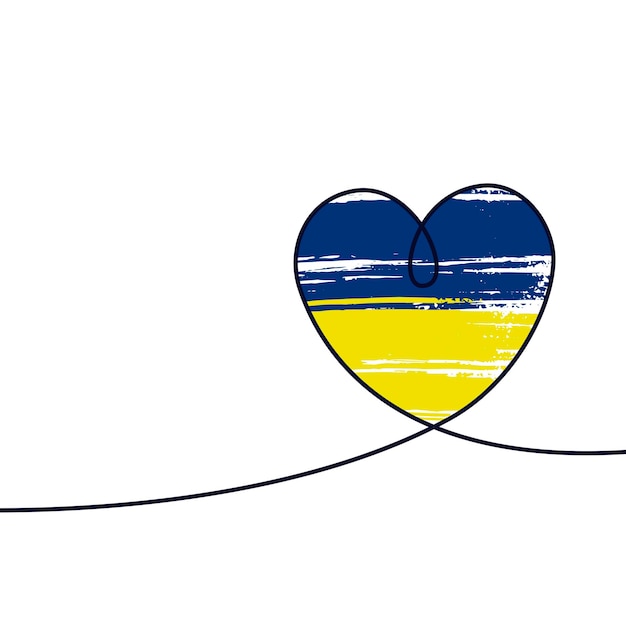 Een lijn hart met lijnen van gele en blauwe penseelstreken de kleur van de vlag van Oekraïne Het concept van ondersteuning en liefde voor Oekraïne zorg liefde en liefdadigheid symbool vectorillustratie