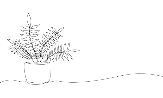 Vector een lijn huis planten silhouet botanische doorlopende lijn achtergrond contour illustratie geïsoleerd