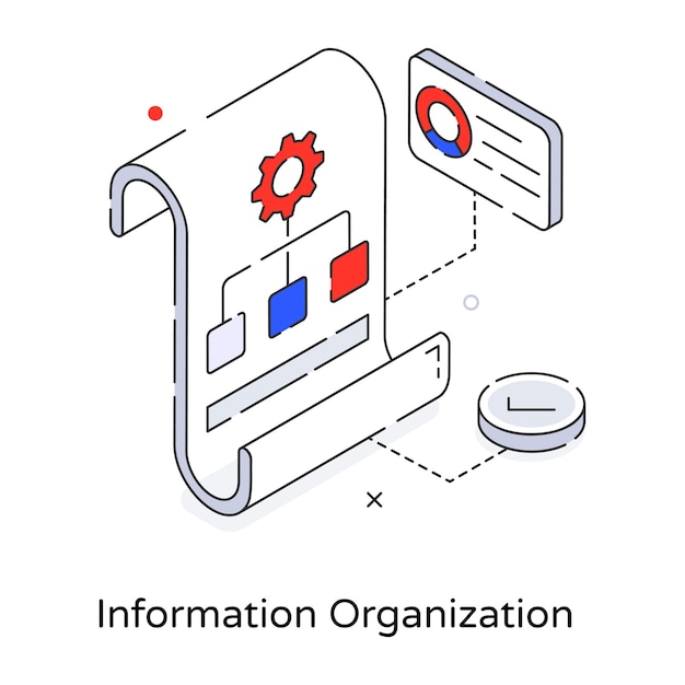 Een lijn isometrisch icoon van informatieorganisatie