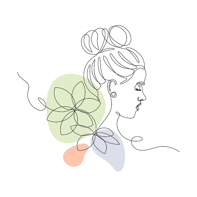 één lijn kunst van abstracte vrouw gezicht met bloemen muur decor vector illustratie ontwerp