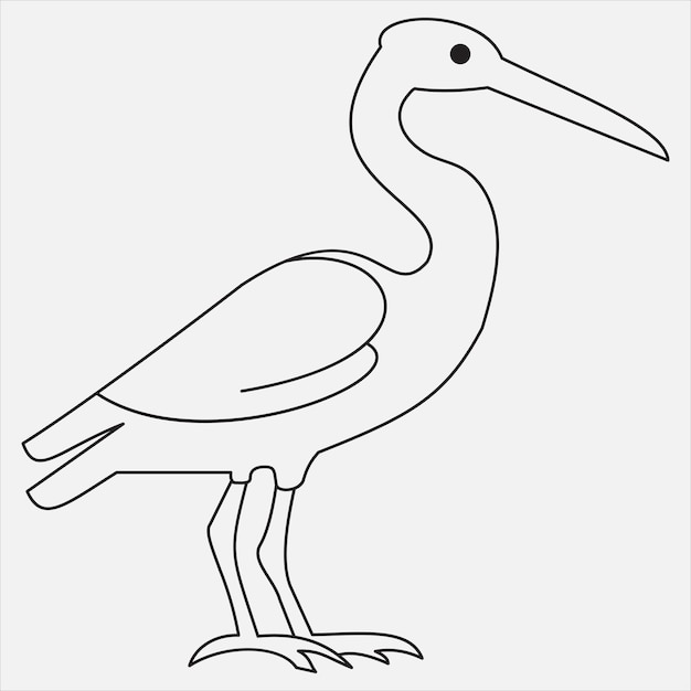 één lijn met de hand getekende reiger omtrek vector illustratie kunst