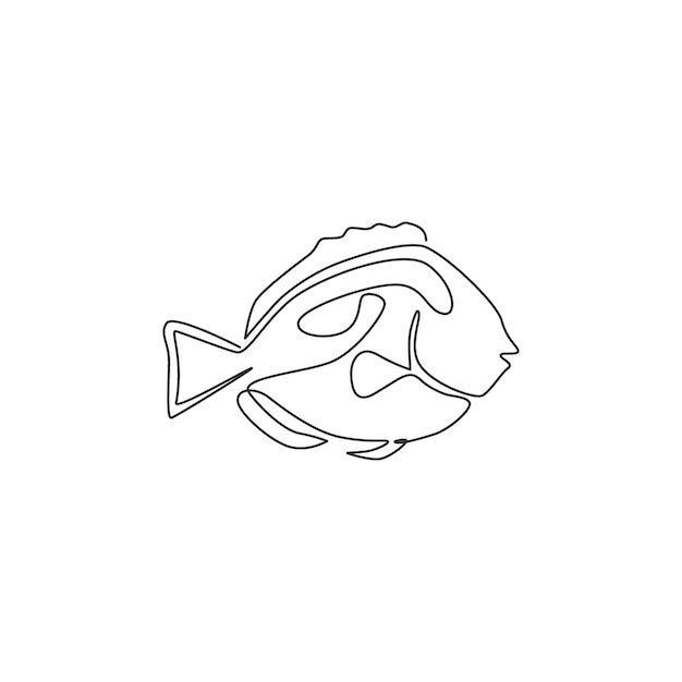 Eén lijn tekening van grappige blauwe tang vis voor aquatisch logo Beauty chirurg vis icoon vector