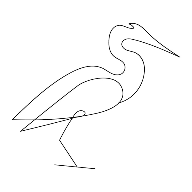 één lijn tekening van schattige reiger vogel vector illustratie kunst