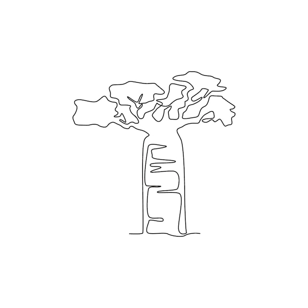 Eén lijn tekening van schoonheid en exotische baobab boom Giant adansonia digitata ontwerp vector