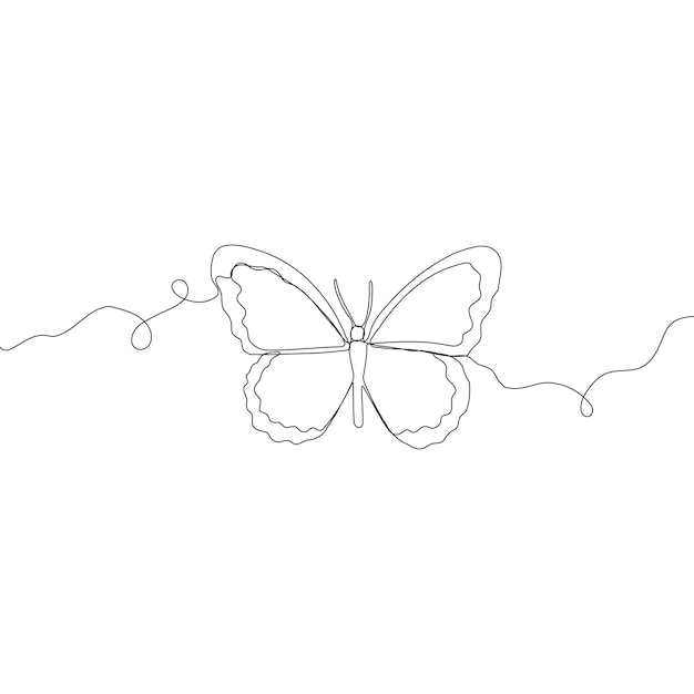 Een lijn vliegende vlinder ontwerp silhouet hand getrokken minimalisme stijl vectorillustratie