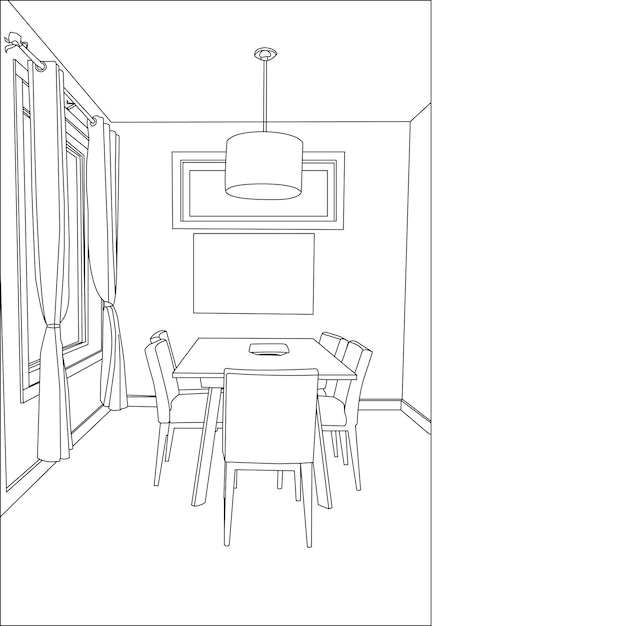 een lijntekening en schets vector keuken kamer