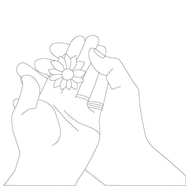 één lijntekening hand met bloem
