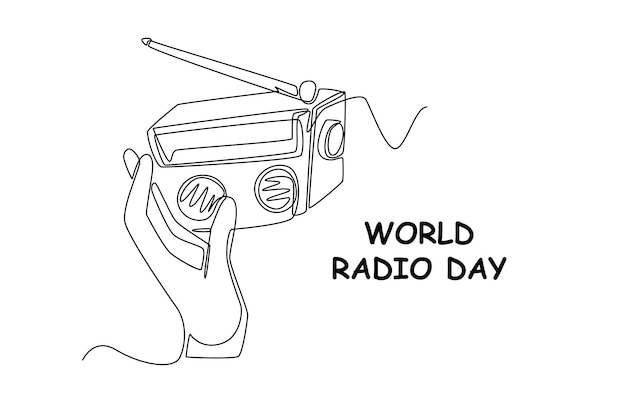 Eén lijntekening hand met een klassieke radio world radio day concept continue lijntekening ontwerp grafische vectorillustratie