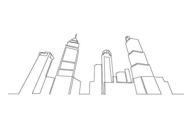 Vector eén lijntekening modern city skyline city concept doorlopende lijntekening ontwerp grafische vectorillustratie