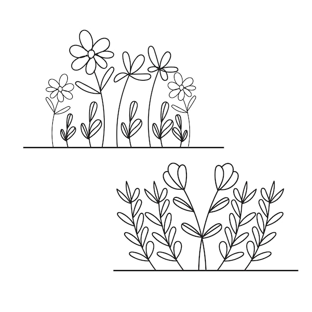 Vector een lijntekening van bloemen met het woord bloem erop.