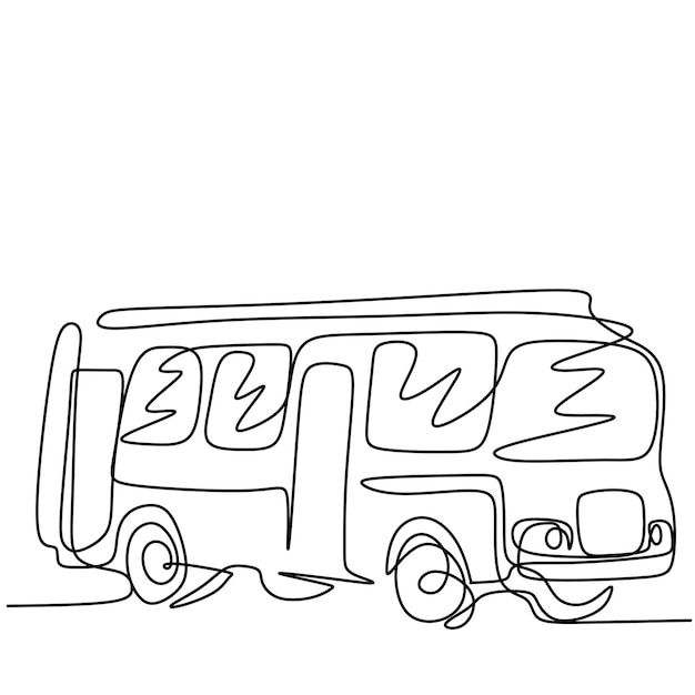 Een lijntekening van de bus in de stad een stedelijk openbaar vervoer geïsoleerd op een witte achtergrond vervoer van passagiers concept continu één hand getrokken schets lineart minimalisme stijl