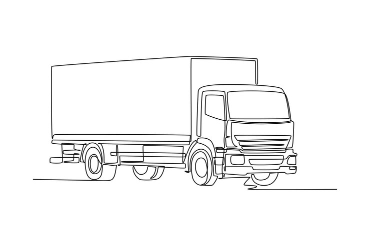 Vector eén lijntekening van een bezorgwagen courier vracht bezorgvoertuig transportconcept eén continue lijnteekening ontwerp