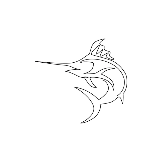 Eén lijntekening van een grote marlin voor logo-identiteit Springvis voor visserijwedstrijd ontwerpvector