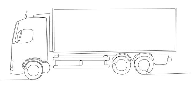 Vector een lijntekening van een moderne grote aanhangwagen met containers vector premium koeriersvracht