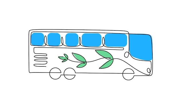 Vector een lijntekening van elektrische bus geïsoleerd op witte achtergrond continu enkellijns minimalisme