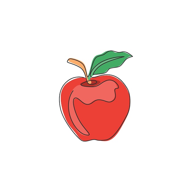 Eén lijntekening van het logo van de hele biologische appelboomgaard. vers, heerlijk fruittuinpictogram