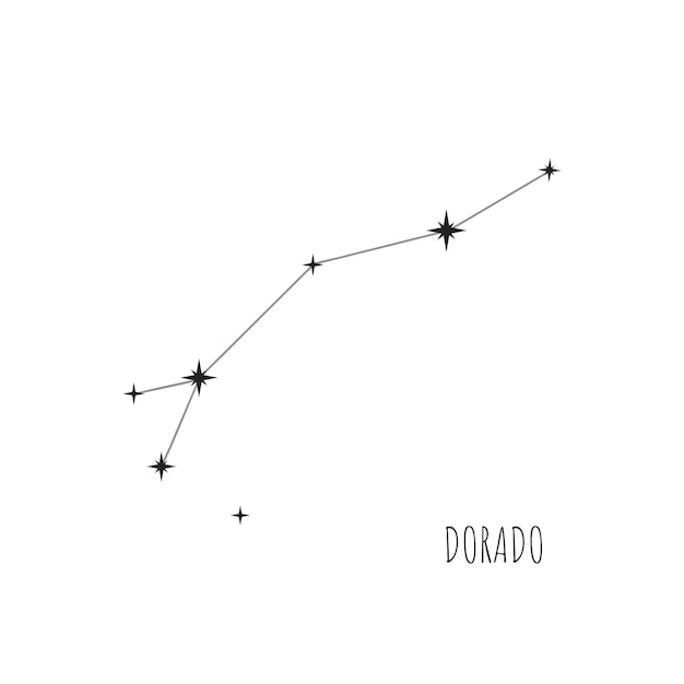 Een lijntekening van het sterrenbeeld Dorado, onderdeel van de collectie van 88 sterrenbeeld