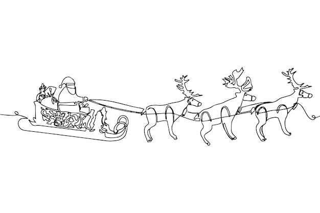 Een lijntekening Vector cartoon slee met rendieren Kerstman slee Kerst element
